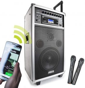 Vonyx ST100 MK2 Système Sono Portable 8" Bluetooth/CD/MP3, Enceinte active 8", Puissance 250W, Deux micros main UHF sans-fil et un micro filaire, Batterie intégrée